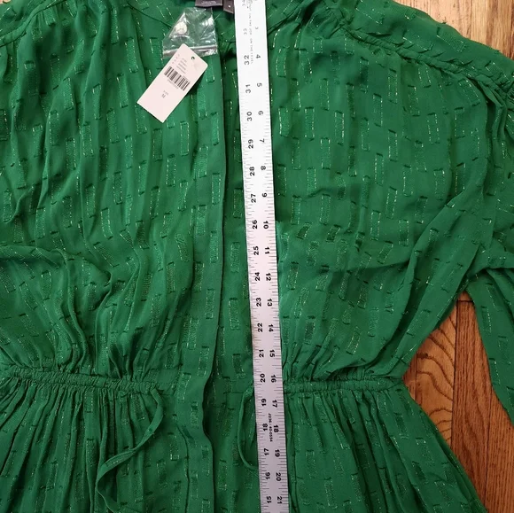Anthropologie Womens Flared Dress Size M Green Tied Button Down Sleeved NEW - Picture 6 of 10